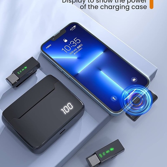 NIB - Wireless Lavalier Mini Microphone for iPhone with Charging Case (Black) - Picture 3 of 8